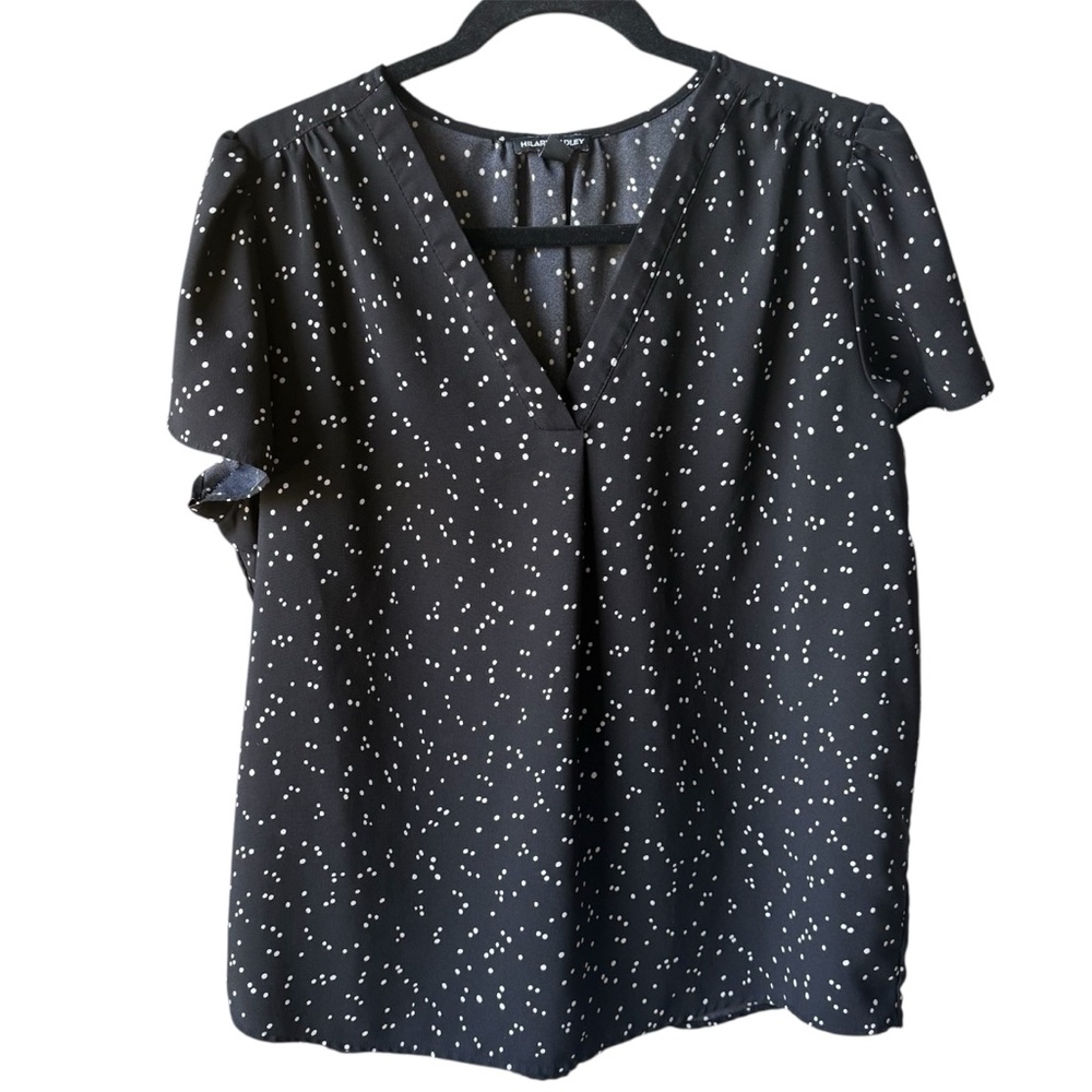 Hilary Radley Black Blouse with White Polka Dots
